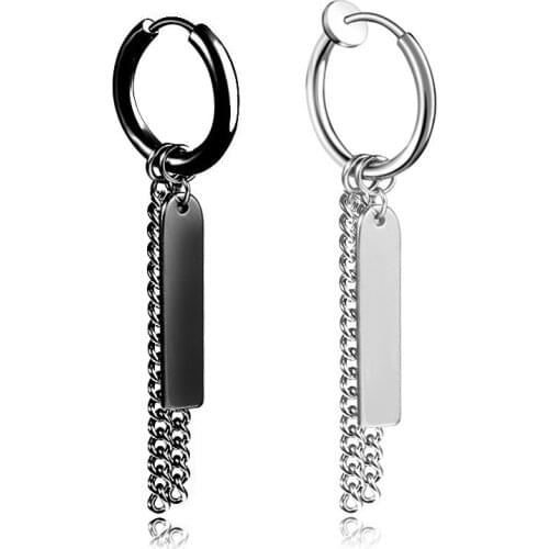 New Arrival Hip Hop Rectangle Tag Tassel Earrings For Women Men Stainless Steel Stud Ear Jewelry Gifts 2 pieces