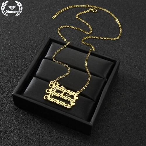 Atoztide New Personalized Stainless Steel Necklace With 3 Names Chain Customized Name Heart Men Pendant Jewelry Gift For Women