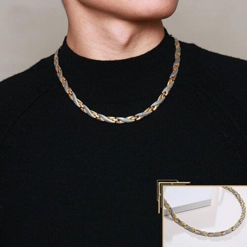 Magnetic Choker Necklace for Women Men Chain Gold-color 49cm Health Energy Necklace Magnetic Therapy Necklace for Arthritis