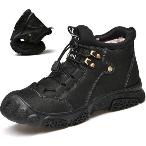 Luxury Winter Men Boots Genuine Leather Warm Snow Boots Men Outdoor Shoes Military Tactical For Man High Quality Hiking Shoes