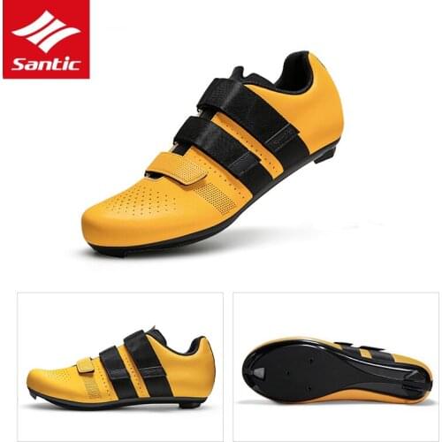 Santic Professional Men Women Road Rubber Hard Bottom Velcro Buckle Self-Locking Cycling Unisex Flat Shoes Bicycle Bike Shoes