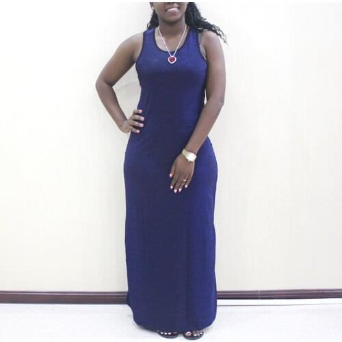 Sexy Women Boho Maxi Club Solid Sleeveless Long Vest Dress Vintage Fit and Flare Slim Party Robe Femme Dresses 2021 Summer