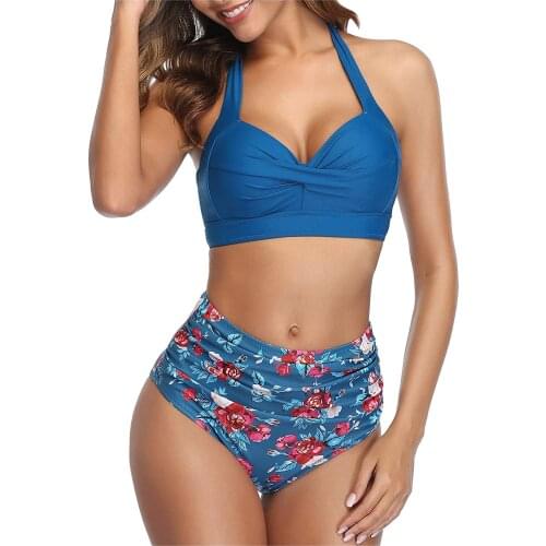 Sexy Swimsuit Female Brazilian Biquini High Breast Contrast Gradient Split Bikini Set Mini Thong Bikini Set Bather Swimming 2021