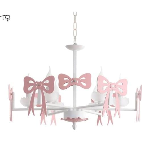 Nordic Cartoon Warm Pink Bowknot Design Led Chandelier Lighting Princess Room Decor Home Living Room Bedroom Kids Room Luminaire