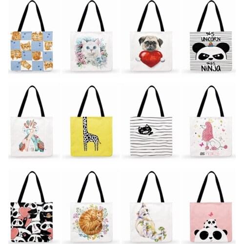 Foldable Shopping Bag Cute Cartoon Panda Print Tote Bag Ladies Shoulder Bag Women Casual Tote Outdoor Beach Bags Women Handbags
