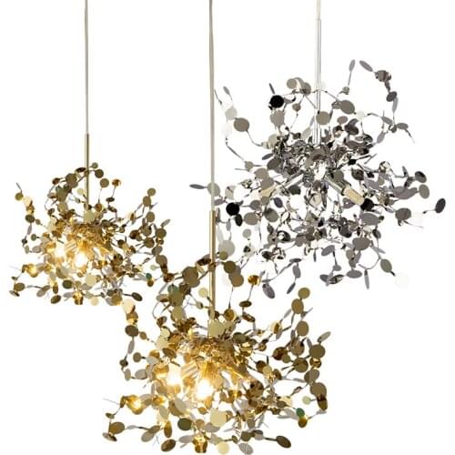 2021 New Stainless Steel Chrome Leaf Led Chandelier For Living Dining Room Bar Restaurant Indoor House Decoration Lighting