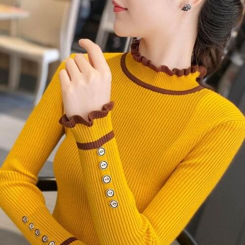 Women Sweater And Pullover 2021 Ladies Spring Autumn New knitting Sweater Inside Wear Slim Half High Collar Sweater Lady Top D
