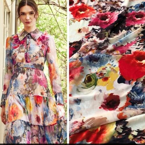 Custom floral printed chiffon polyester fabric cloth 150 cm width see-through shirt dress womens fabric alibaba express
