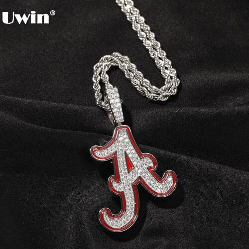 UWIN Initial Letter A Pendent Necklace AAA Iced Out Cubic Zirconia Charms Red Plated Letter Necklaces HipHop Jewelry