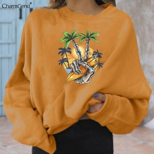 Y2k Funny Halloween Devil Oversized Sweatshirts Women Autumn Vintage Yellow Crewneck Long Sleeve Top Fashion Loose Streetwear