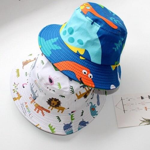 1pcs Dinosaur Print Baby Hat Cartoon Cotton Bucket Hat Kids Summer Sun Cap Toddler Boys Girls Hats