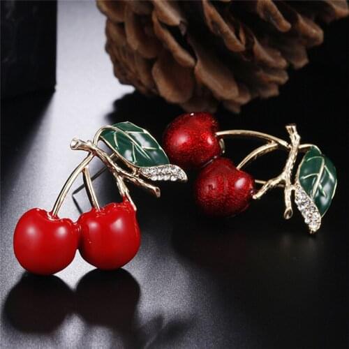 1PC Red Enamel Brooches For Women Kids Cherry Brooch Corsage Small Bouquet Hijab Pins Feminino Party Bag Dress Accessories
