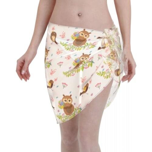 2021 Beach Bikini Cover Ups Wrap Skirt Cute Romantic With Owl Women Bathing Suit Sexy Swimsuit Beachwear