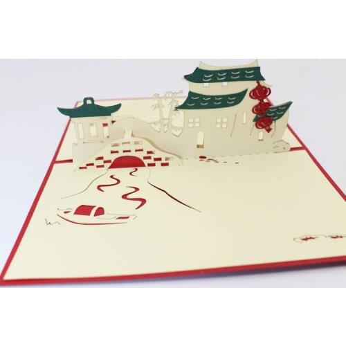 3D Handmade China Regions South Cottage Bridge Paper Invitation Greeting Cards with Envelope Business Tourism Creative Gift