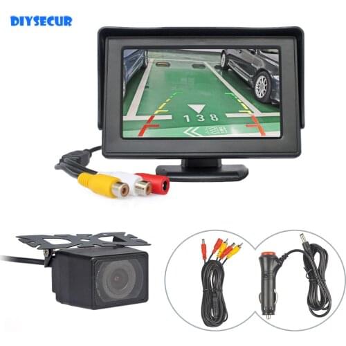 DIYSECUR 4.3" TFT LCD Car Monitor Rear View Monitor + IR Night Vision Rear View Camera Backup Car Camera Parking System