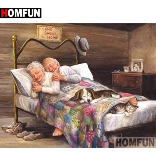 HOMFUN Full Square/Round Drill 5D DIY Diamond Painting "Elderly couple dog" Embroidery Cross Stitch 3D Home Decor Gift A16860