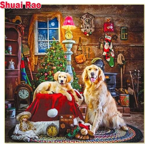 Diamond Painting Dog Full Square Round Drill Handicraft Art 5D DIY Diamond Embroidery Animal Mosaic Kit Christmas Gift