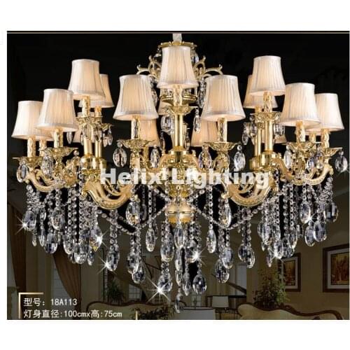 Free Shipping Golden European Lamps Factory Wholesale Modern Clear Golden D100cm 18L Crystal Chandelier K9 Crystal Chandelier