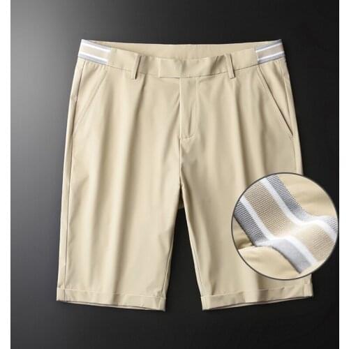 Brand Summer Khaki Mens Shorts High Quality Knee Length Solid Color Male Shorts Fashion Slim Fit Thin Man Shorts Plus Size