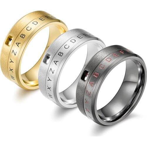 Letters and Numbers Spinner Ring for Men 8mm Width Matte Finished Stainless Steel Black Gold Silver Color Wedding Ring