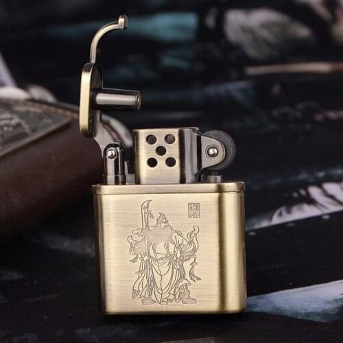 Butane Gas Smoking Lighter Grinding Wheel Retro Nostalgic Old Fashioned Creative Guan Yu Thin Grinding Wheel Cigarette Lighter