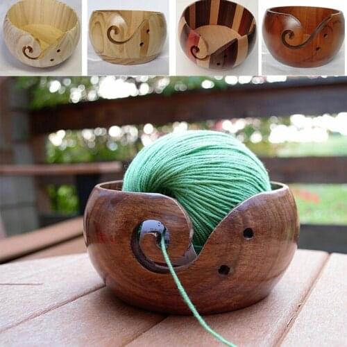 Natural Wooden Yarn Storage Bowl Organizer Knitted Crocheted Wool Holder Storage Bowl Home Handmade Knitting Sewing Supplies