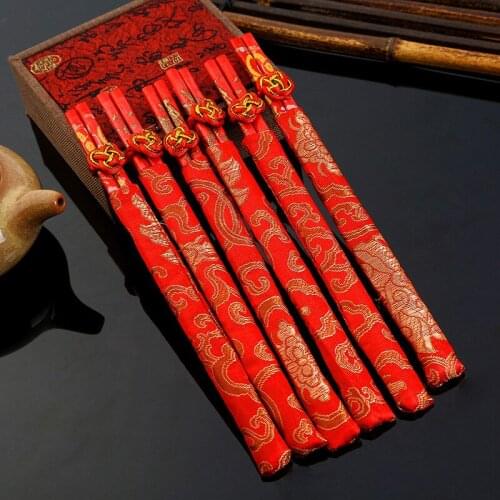 Wood Chinese chopsticks, With Gift bag printing both the Double Happiness and Dragon,Wedding chopsticks favor