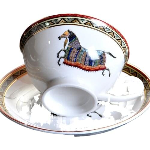 European Vintage Love Horse Bone China Coffee Cup And Saucer Set 250ml British New White Porcelain Couple Free Shipping
