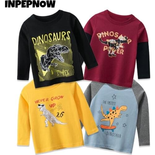INPEPNOW Oversized Childrens T-shirt for Girls A Boys T Shirts Kids Clothes Cotton Long-sleeve Cartoon Tops Baby Clothing DX111