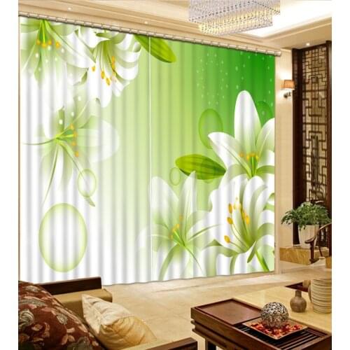 Customized size Luxury Blackout 3D Window Curtains For Living Room lily flower curtains Blackout curtain