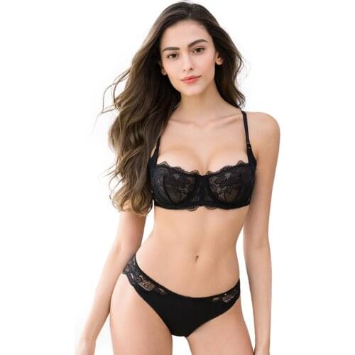 CHYWR Sexy women underwear slim lace half cup unlined white transparent comfort girl underwear bra set