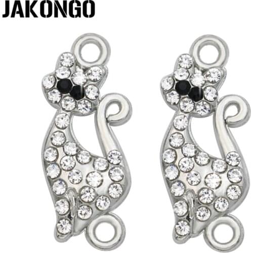 JAKONGO Silver Plated Crystal Cat Connector for Jewelry Making Earrings Accessories Findings DIY 23x10mm 5pcs/lot