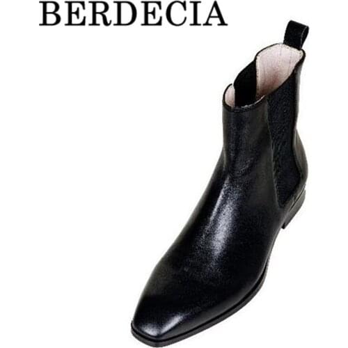 Leather Slip-On Boots For Men Luxury Fashion Berdecia Design Mens Boots Low Heels Brand New Punk Botas Hombre Black Color