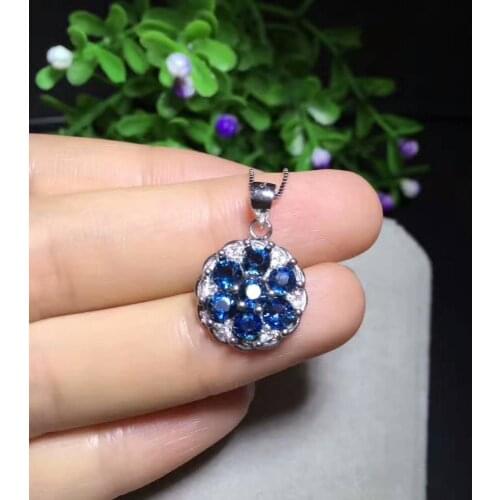 Natural blue sapphire pendant S925 silver Natural gemstone Pendant Necklace trendy Elegant round Circle women party gift jewelry