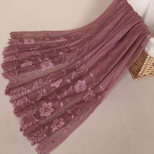 Summer Flower Lace Scarf Polyester Muslim Hijabs Shawls Headband Fashion Long Pashmina Scarves Head Wraps 11 Color 180*75cm 1PC