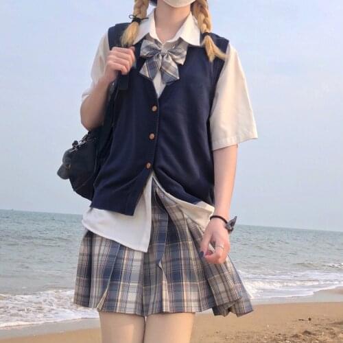 Summer Autumn Women JK Uniform Genuine Original TR Grid Skirt Students Girls School Uniform Short Pleated Skirt Suit 43CM 48CM