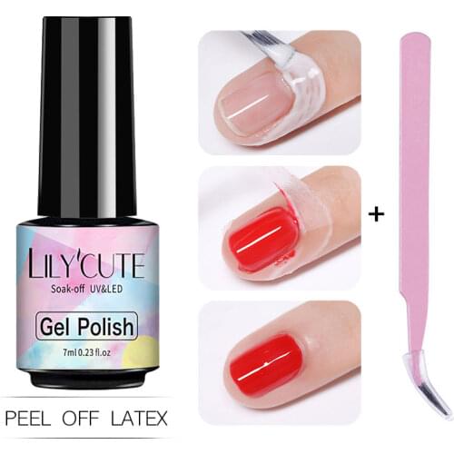 LILYCUTE 7ml Anti-freezing Peel Off Nail Art Latex Liquid With Tweezers Cuticle Nail Skin Protector Nail Polish Nail Art Latex