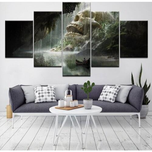 Canvas Wall Art Pictures Frame Home Decor Room Poster 5 Pieces Mountain Lake Skull Natural Landscape boat HD Printed Painting