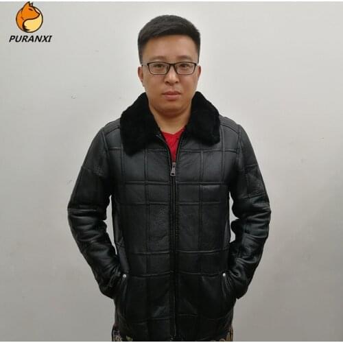 2019 new real sheep shearing fur coat for men winter natural jacket thick warm genuine outerwear fur collar sheepskin plaid