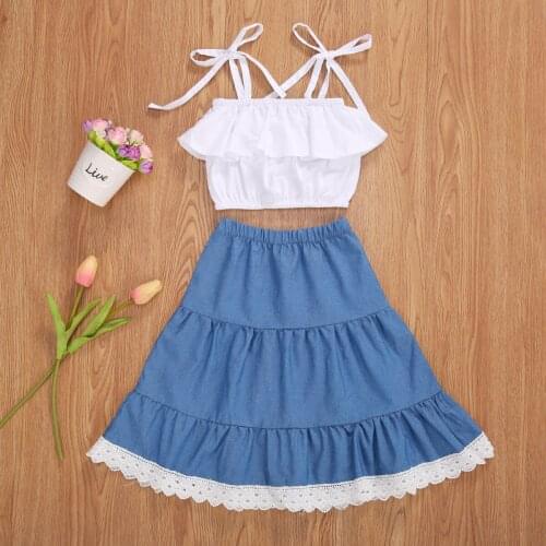 2-7T Toddler Kid baby Girl Clothes Sleeveless Off Shoulder Long Lace Dress Elegant Ruffles Party Club Casual Summer Outfit