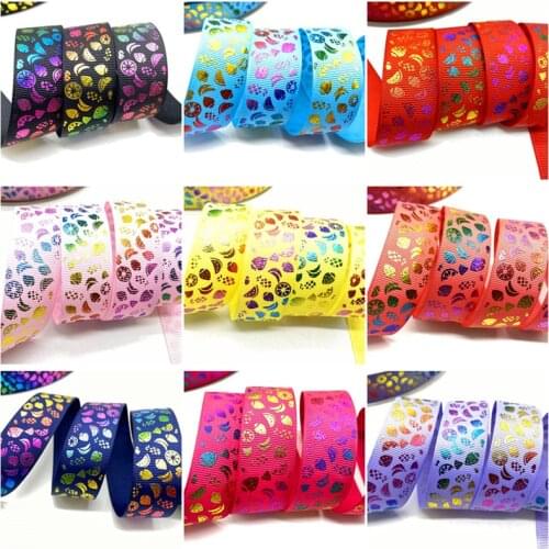 25mm Polyester Ribbon Bronzing Ribbon Printed Fruit pattern Ribbon For Christmas Decoration DIY Sewing Fabric