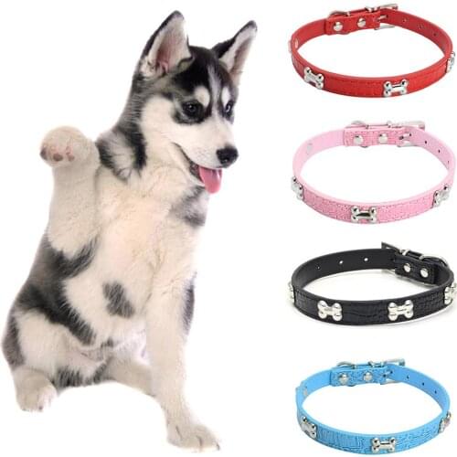 Bone Leather Durable Pet Dog Collar Pet Supplies Accessories Neck Strap Collar For Dog Puppy Pug Collars For Small Large Dogs