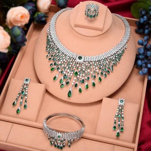 Luxury Geometric Firework Drop Necklace Earrings for Noble Luxury Women Bridal Wedding Party Jewelry Sets High Quality Gorgeous