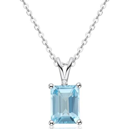 Silver 925 Jewelry Anti Allergy Necklaces Natural Topaz / Amethyst Octagonal 7X9mm Long Pendant Necklace For Women Fine Jewelry