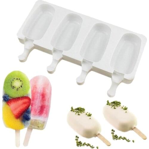 4 Grid Silicone Ice Cream Mold popsicle Molds DIY Homemade Dessert Freezer Fruit Juice Ice Maker Mould with 10 pcs wooden Sticks
