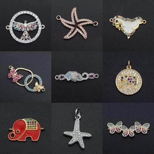 Fabulous Diy Seal CZ Charms Wholesale Eagle Necklace Pendant Elephant Butterfly Zircon Octopus Connector For Jewelry Making