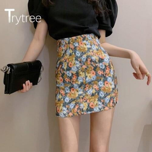 Trytree 2020 Summer Women Casual Woman Skirt Print 2 Color A-line Slim fit High Waist Fashion Elegant All-Purpose Style Skirt