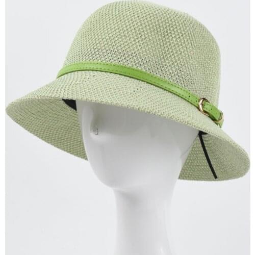 2021 Spring Summer New Linen Knitted Basin Hats For Women Ladies Fashion PU Buckle Short Brim Sun Hat Sunscreen Bucket Hat K Pop