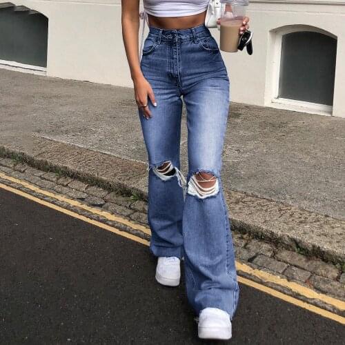 European Style High Waist Jeans Retro Holes Female Trousers Denim Ripped Jeans for Women Jeans Woman