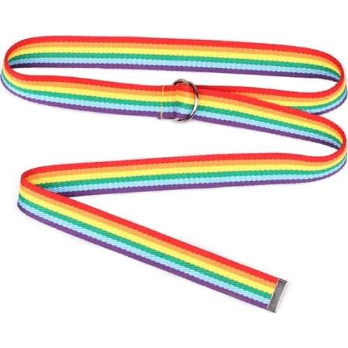 Women Waistband Double Loop D-shaped Rainbow Color Straps Casual Decorative Belt